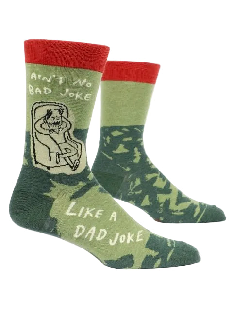 Blue Q Men's Crew Socks, Dad Joke, featuring a humorous graphic design, available at Be Charmed