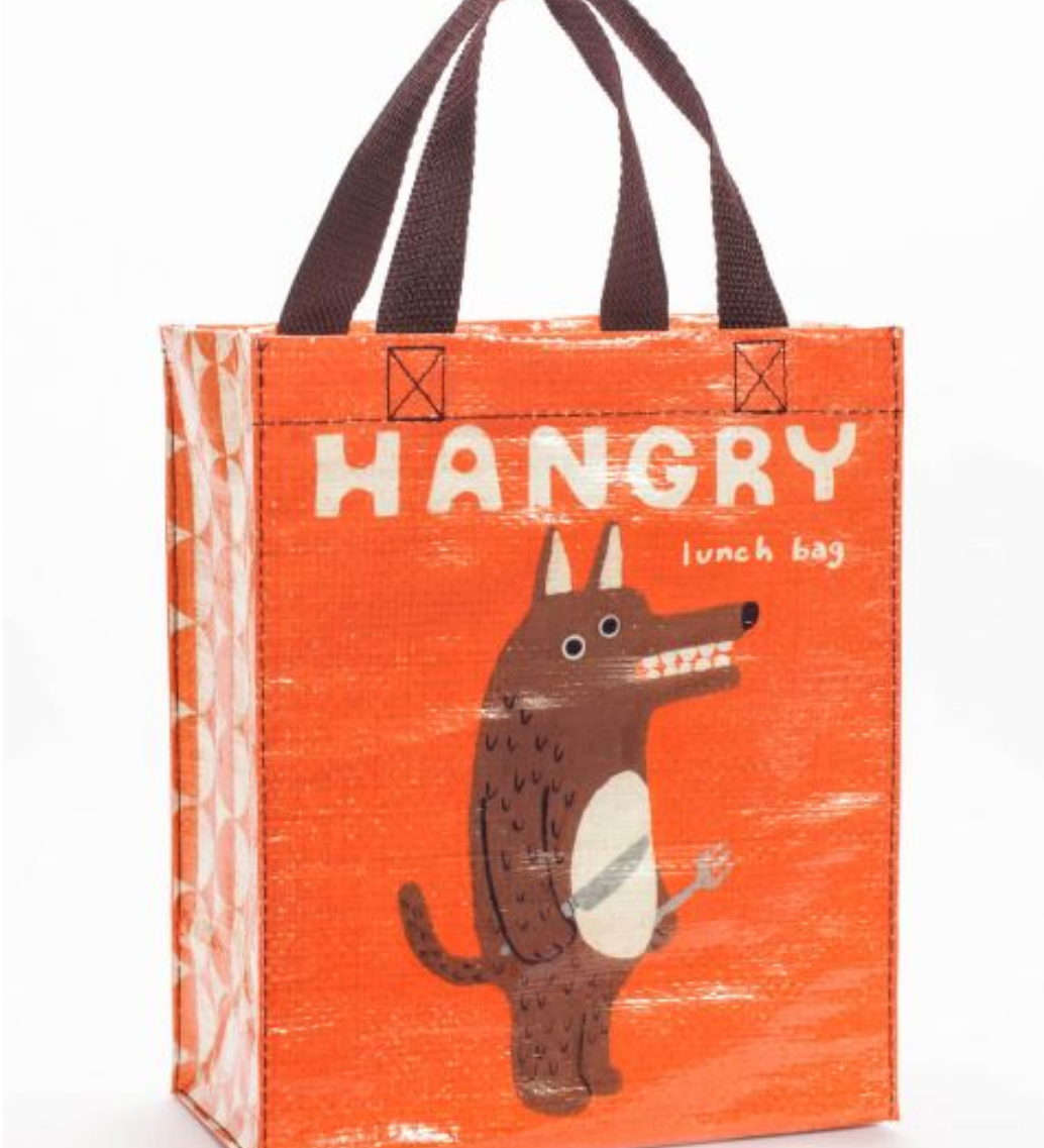 Blue Q Hangry Handy Tote – Eco-friendly and humorous design, perfect for groceries or lunch, available at Be Charmed.