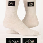 Kitten in a Basket tag socks – soft ankle socks with a playful kitten design, available at Be Charmed.