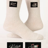 Kitten in a Basket tag socks – soft ankle socks with a playful kitten design, available at Be Charmed.