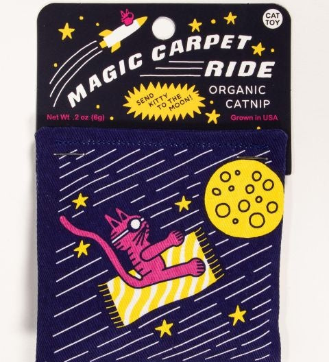 Blue Q Magic Carpet Ride Catnip Toy featuring a 100% cotton pouch filled with organic catnip, available at Be Charmed.