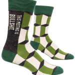 Blue Q Men's Crew Socks, Meeting is Bullshit, featuring a bold graphic design with witty text, available at Be Charmed.