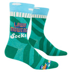 Green and blue socks with text and patterns on a white background.  Available at Be Charmed
