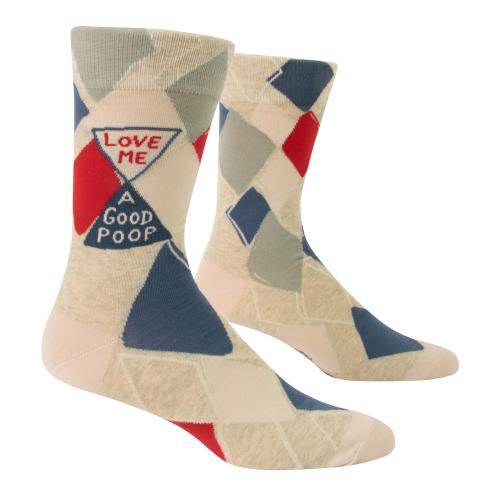 Beige socks with geometric pattern and text on a white background. Available at Be Charmed