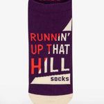 Blue Q Runnin' Up Sneaker Socks – Quirky design and cushioned comfort, available at Be Charmed.