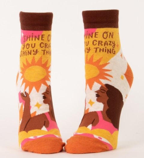 Blue Q "Shine On You Crazy Shiny Thing" Women's Ankle Socks featuring a vibrant design, available at Be Charmed.