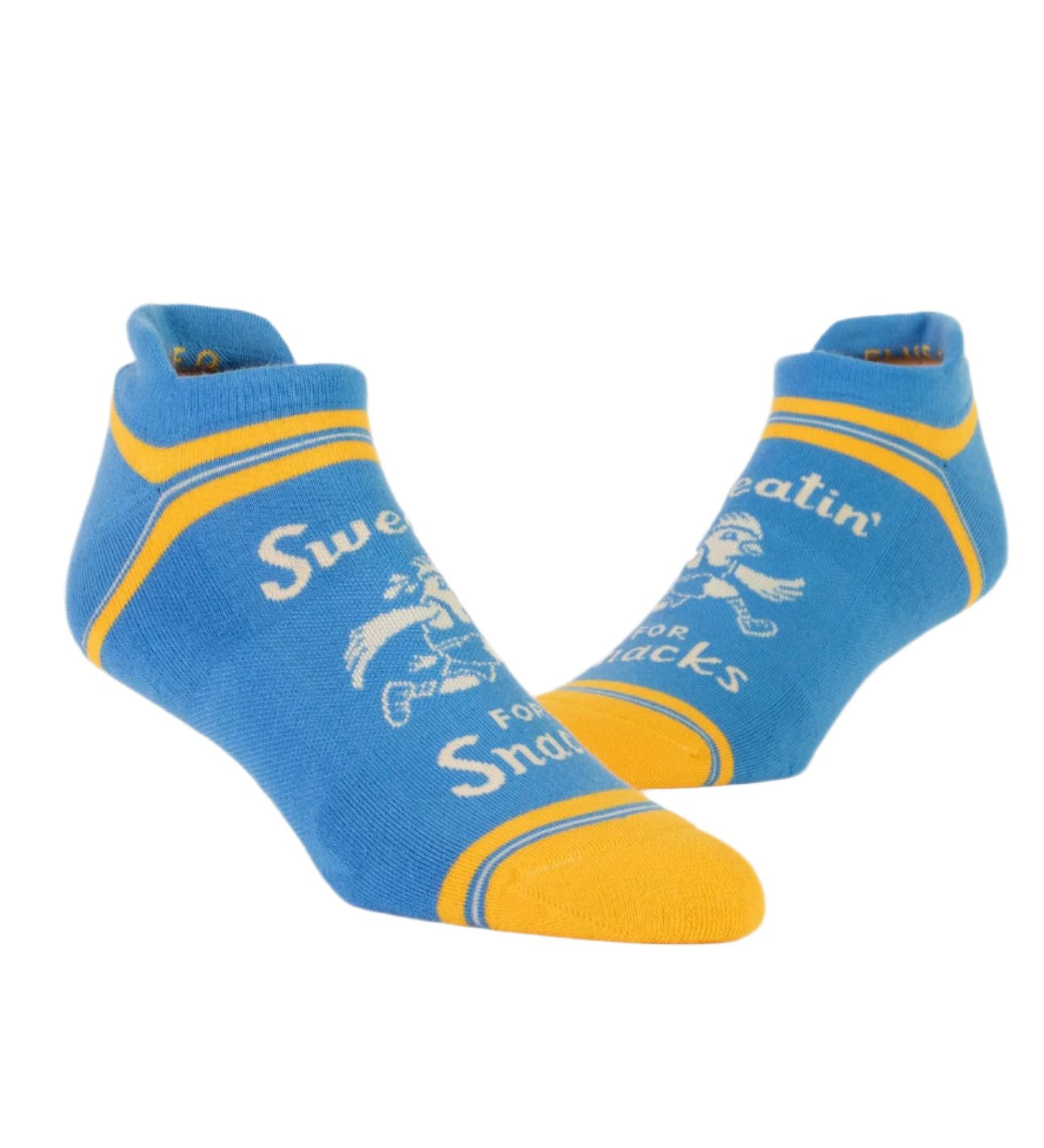 Blue Q Sweatin' Snacks Sneaker Socks – Quirky design and cushioned comfort, available at Be Charmed.