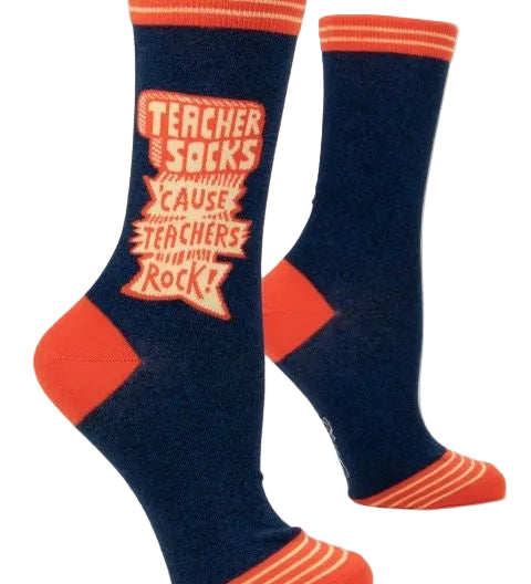 Blue Q Crew Socks – Teachers Rock with bright school-themed design, perfect teacher appreciation gift – Available at Be Charmed
