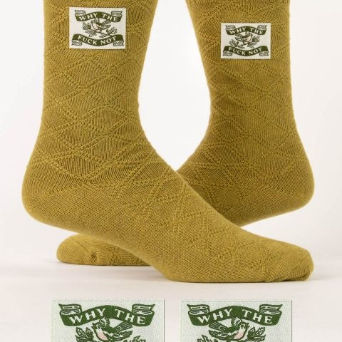 Why the Fuck Not tag socks – bold, cheeky ankle socks with printed tag, available at Be Charmed.