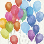 Bright Balloons cocktail napkins – colorful balloon print on 3‑ply napkins, available at Be Charmed.
