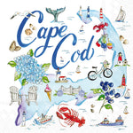 Cape Cod Mass Boston International 3‑ply cocktail napkins, water‑based ink coastal design—available at Be Charmed.