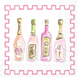 Boston International Champagne Cocktail Napkins featuring illustrated bubbly champagne bottles and glasses on 3‑ply paper, available at Be Charmed.