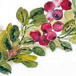 Artistic depiction of berries and leaves on a white background paper cocktail napkins. Available at Be Charmed. 