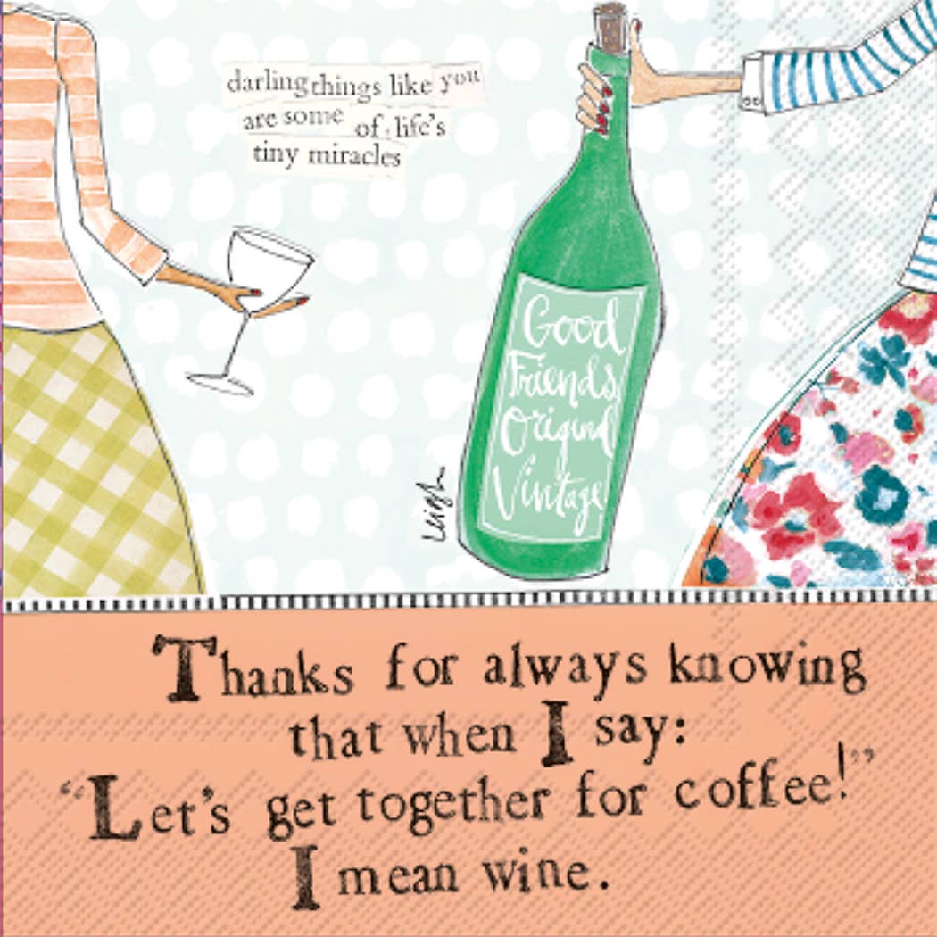 Coffee & Wine cocktail napkins – Curly Girl design, 3‑ply napkins available at Be Charmed.