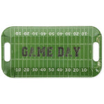Boston International Game Day melamine tray with football field design, cut-out handles, food-safe, perfect for game day snacks, available at Be Charmed.