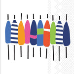Colorful buoys on sticks arranged in a row on a white background. Available at Be Charmed