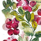 Artistic depiction of cranberries and leaves on a white background guest towel napkin. Available at Be Charmed. 