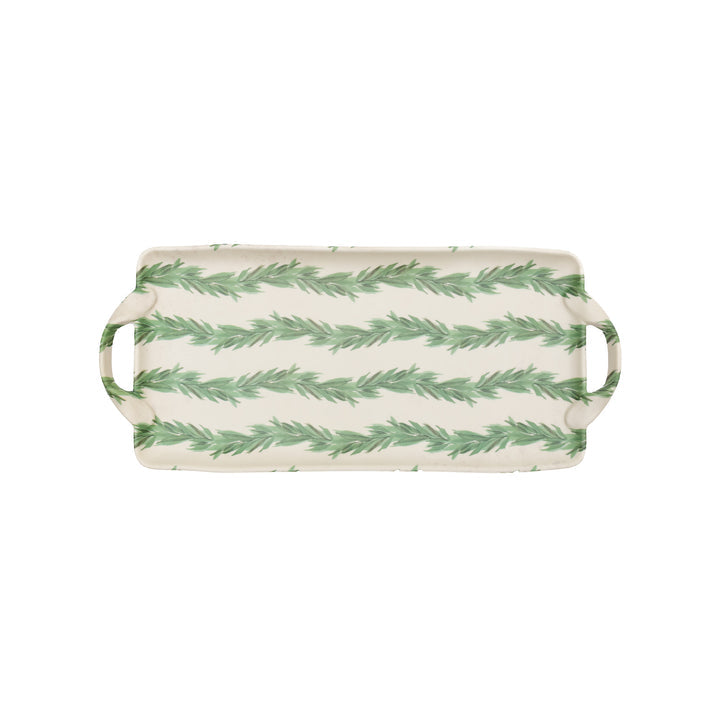 Boston International Leaf & Stem melamine tray with vibrant green botanical design, food-safe, durable and available at Be Charmed.