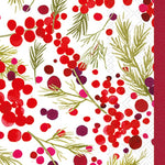 Boston International Merry Berries 3‑ply guest towels with festive red berries and fir—available at Be Charmed.