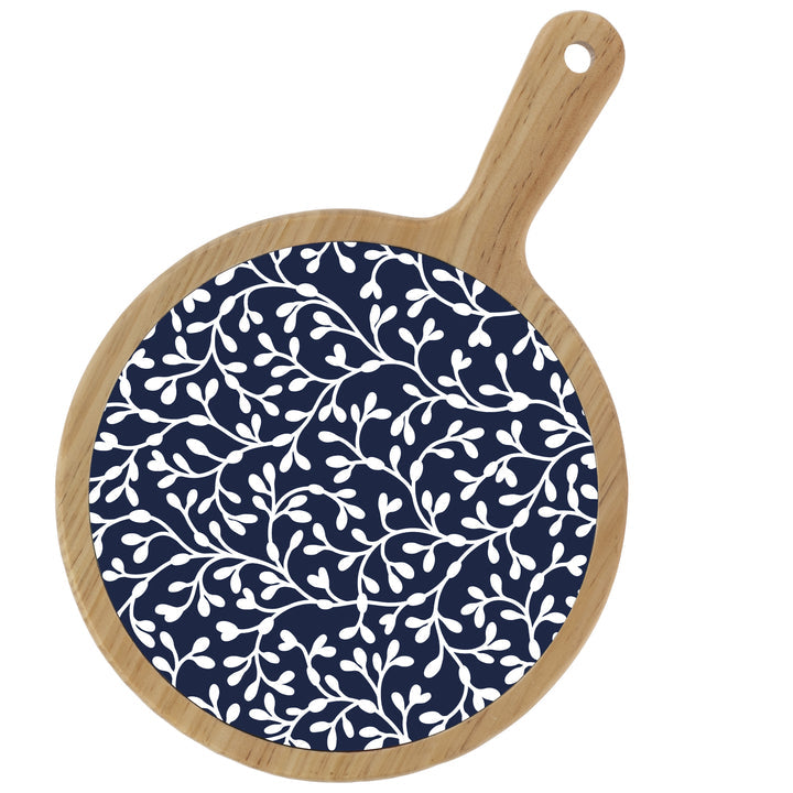 Boston International Navy Seaweed cheese board with navy blue seaweed pattern on durable melamine, available at Be Charmed.