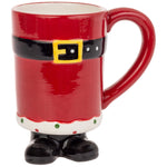 Boston International Santa Belt Footed Mug with red ceramic body, Santa’s black belt around the center and festive boot-shaped base, available at Be Charmed.