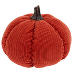 Red ribbed pumpkin with a black stem on a white background. Available at Be Charmed