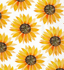 Sunflower guest towels – decorative 3‑ply floral napkins with bright sunflowers, available at Be Charmed.