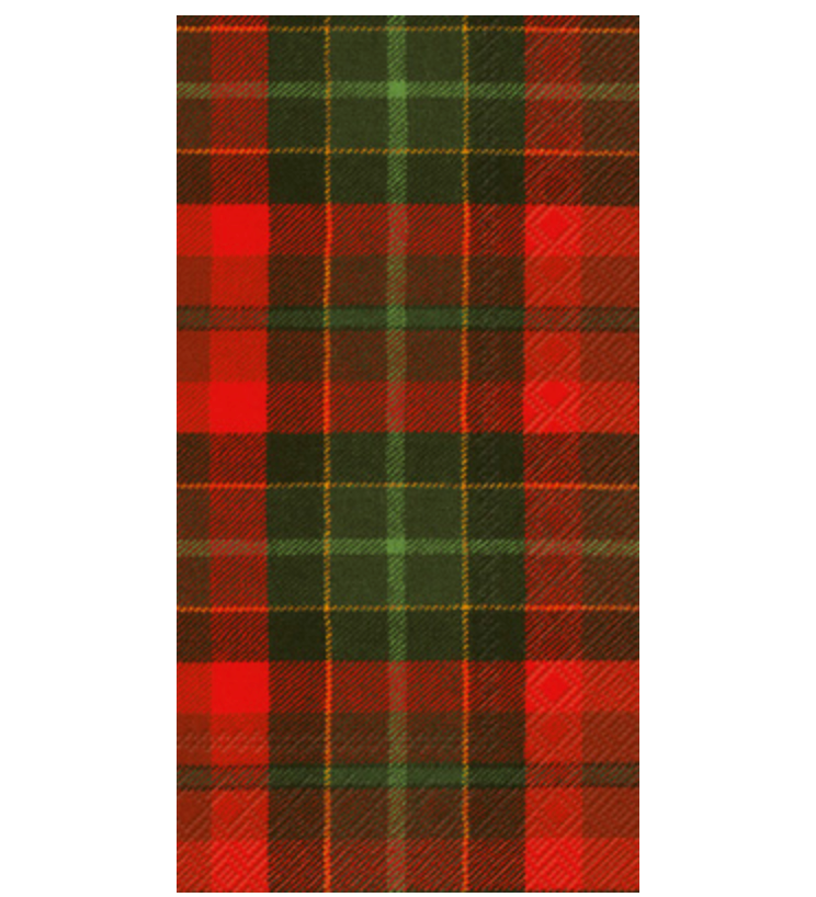 Boston International plaid Tartan guest towels in red, green & cream colors, 3‑ply disposable paper towels, available at Be Charmed.