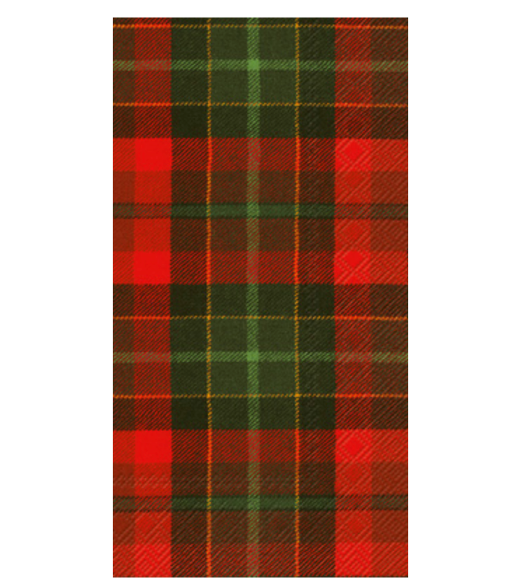 Boston International plaid Tartan guest towels in red, green & cream colors, 3‑ply disposable paper towels, available at Be Charmed.