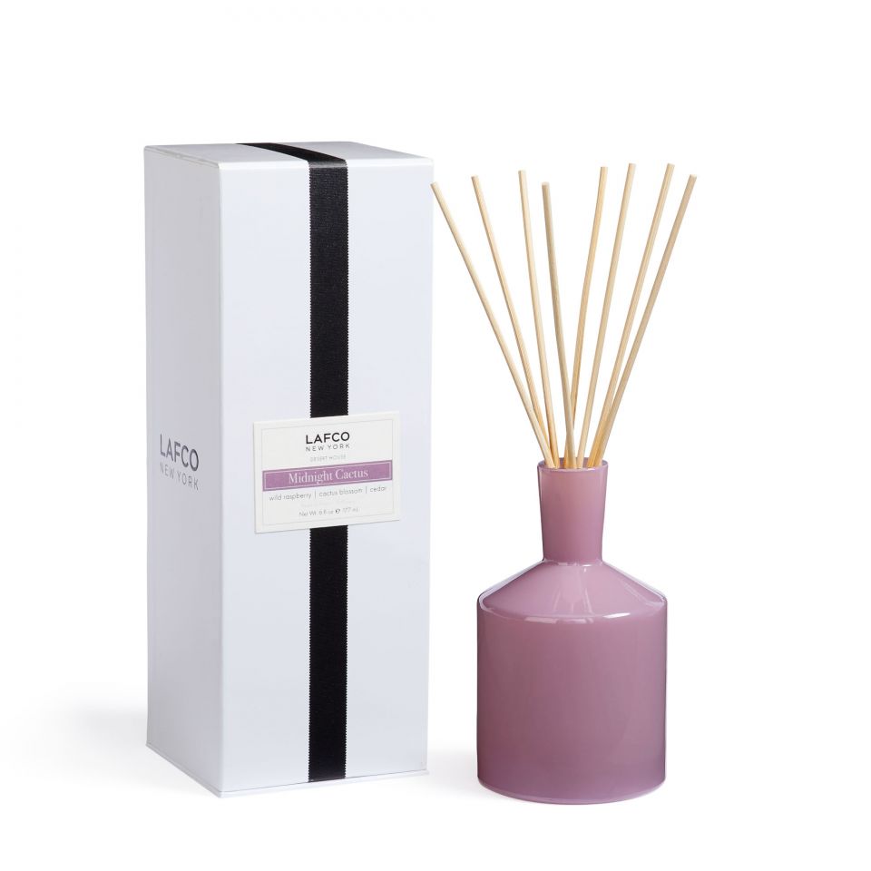 LAFCO 6oz Midnight Cactus Reed Diffuser – hand-poured diffuser with rich desert floral fragrance. Available at Be Charmed.