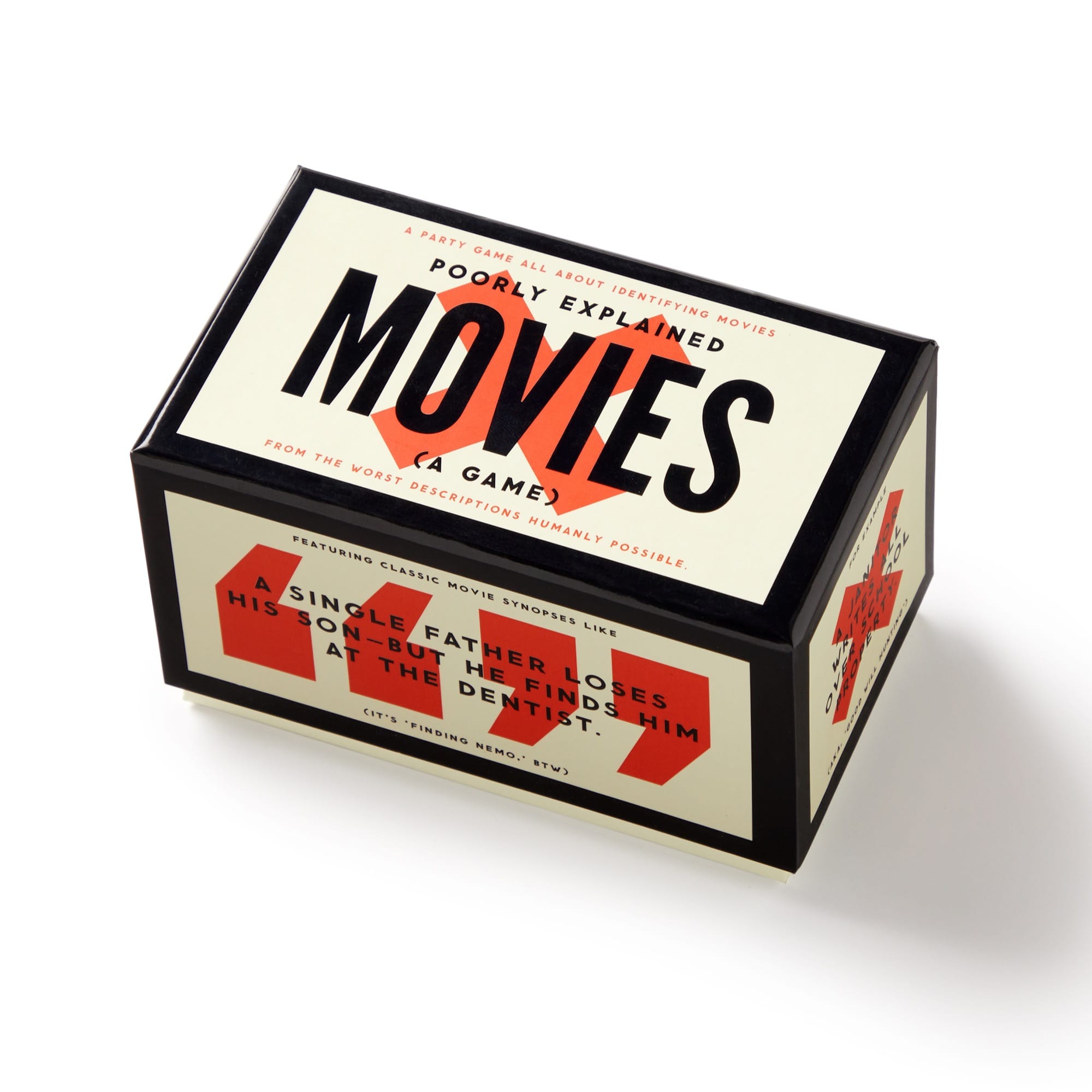 Box of 'Poorly Explained Movies' game on a white background. Available at e Charmed