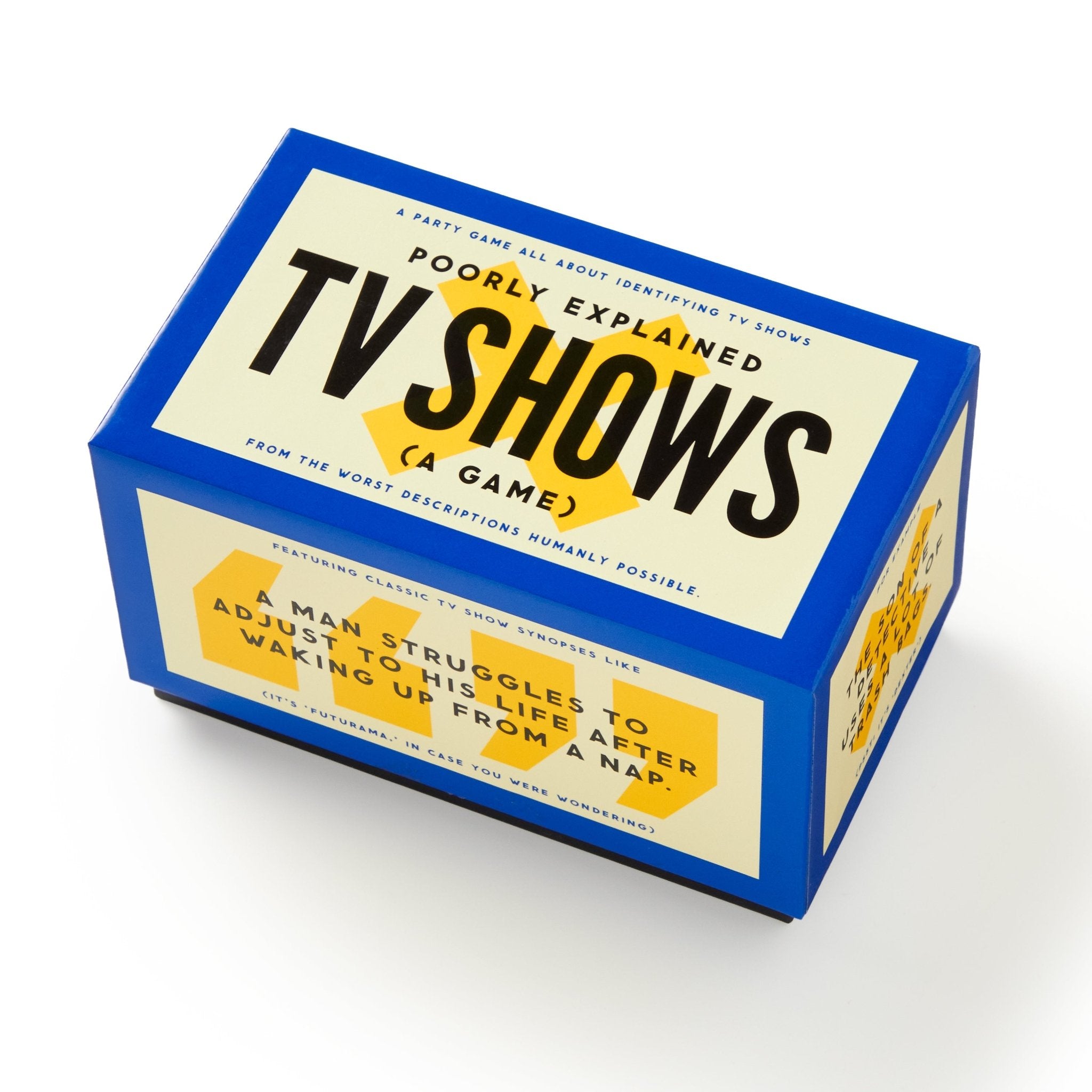 Box of 'Poorly Explained TV Shows' game on a white background. Available at Be Charmed