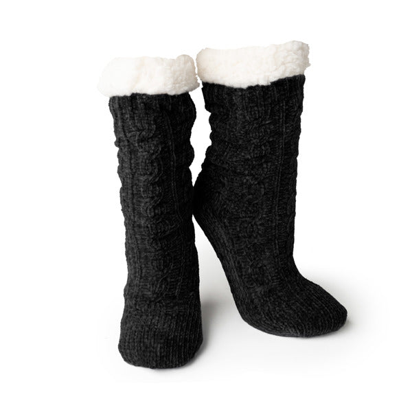 Black Beyond Soft Slipper Socks – plush, cozy socks with non-slip grips and ultra-soft texture for lounging or cold nights, available at Be Charmed