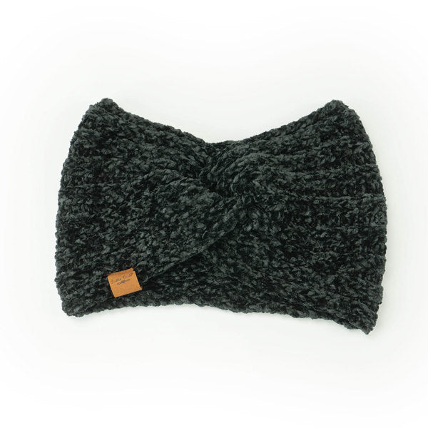 Black Beyond Soft Chenille Headwarmer – plush chenille knit headband with ultra-soft texture, warm and stylish for cold days, available at Be Charmed