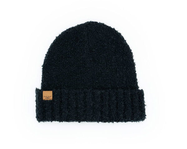 Black Common Good Recycled Hat – eco-friendly knit beanie made from recycled materials, soft, warm, and sustainably stylish, available at Be Charmed