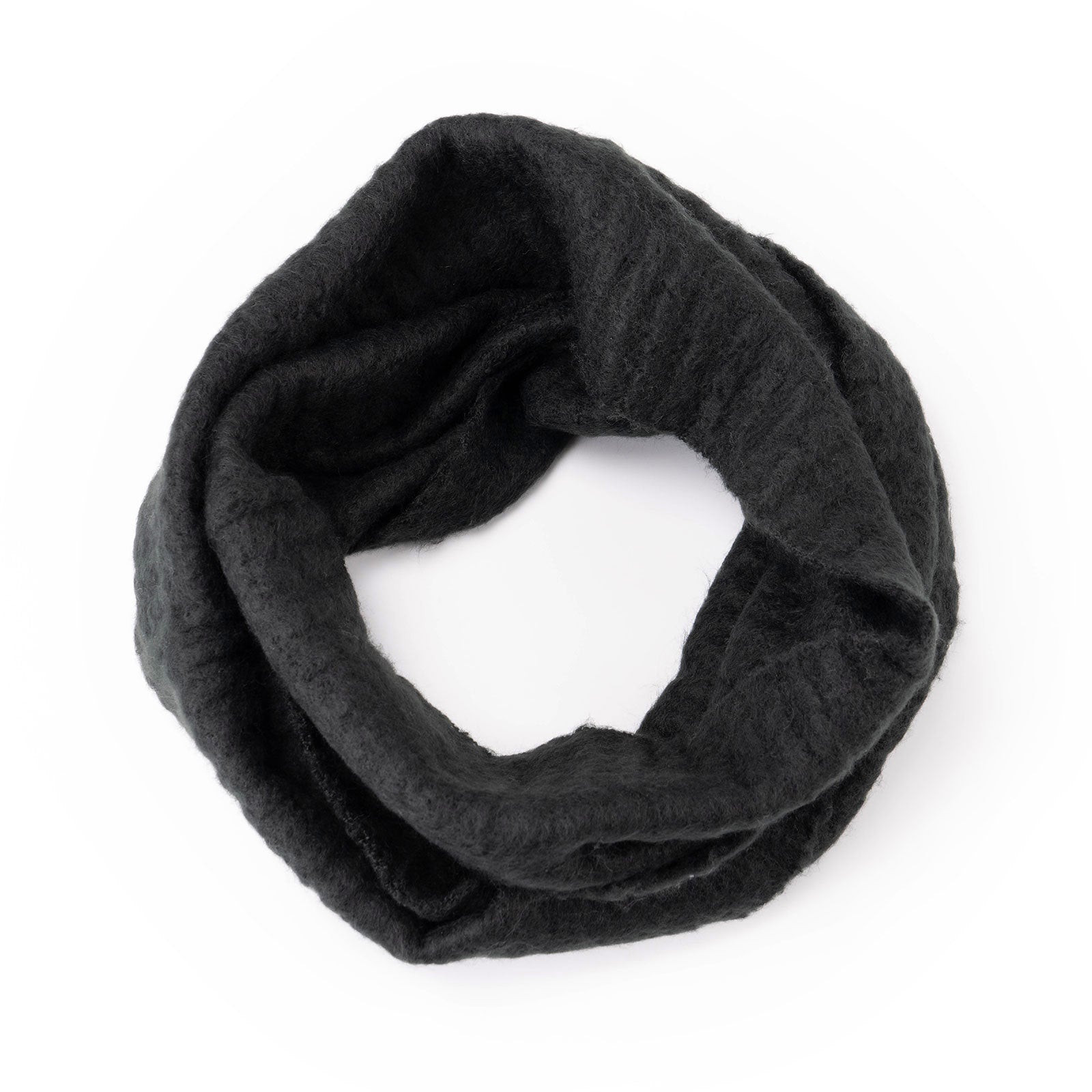 Black Common Good Recycled Infinity Scarf – soft, loop-style winter scarf made from recycled materials, stylish and eco-friendly, available at Be Charmed