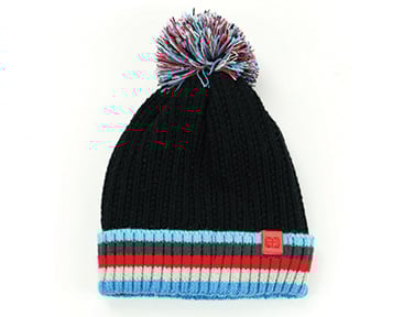 Black Kid’s Plush Pom Beanie – soft knit winter hat with oversized plush pom and snug fit, designed for warmth and cuteness, available at Be Charmed