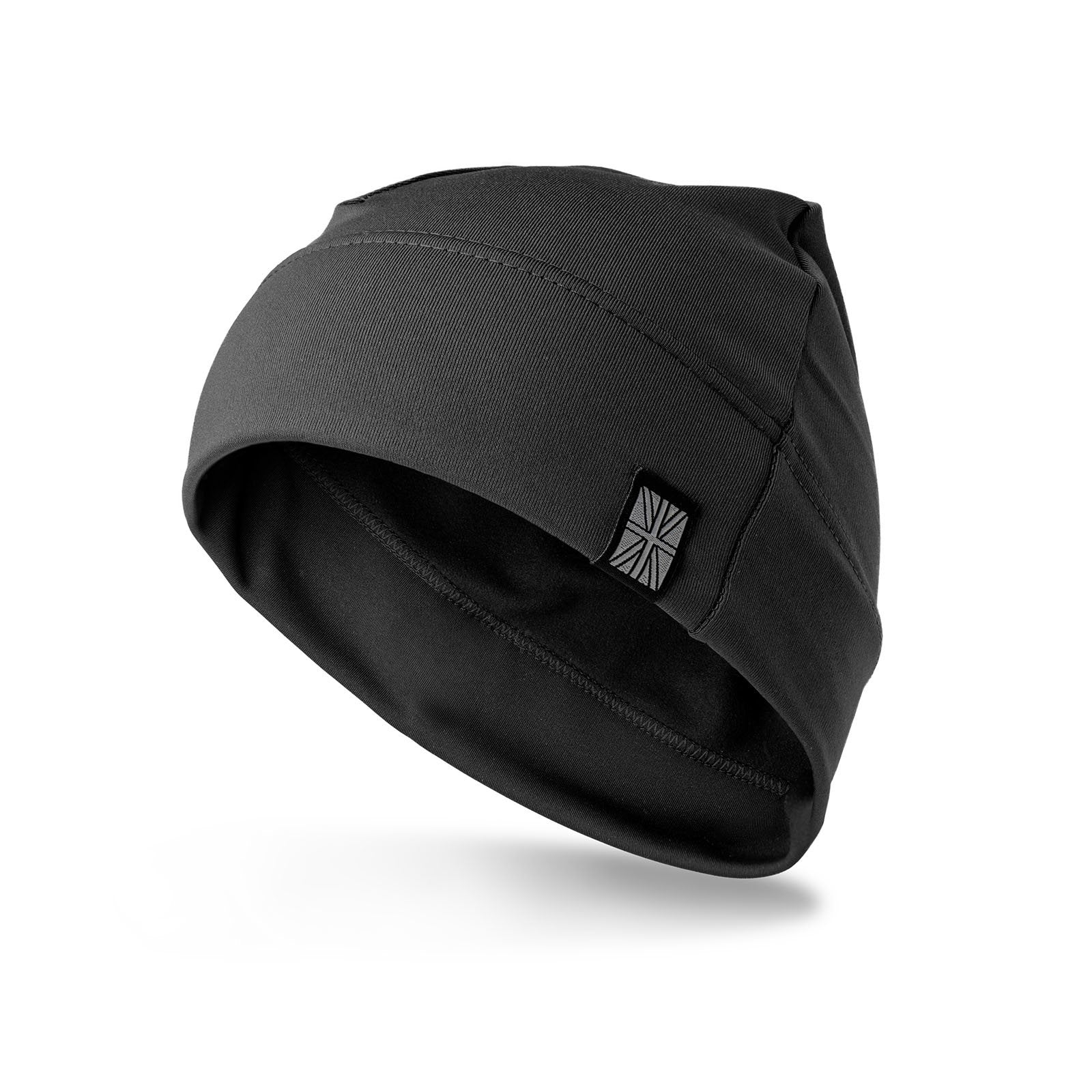 Black Thermal Tech Beanie – performance-style beanie with lightweight thermal fabric, breathable warmth for active wear or everyday use, available at Be Charmed