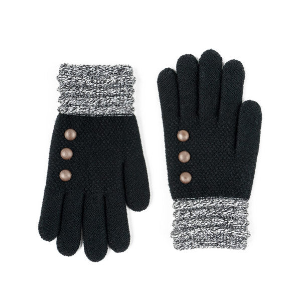 Black Ultra Soft Button Gloves – cozy knit gloves with elegant button detail and soft-touch fabric for warmth and style, available at Be Charmed