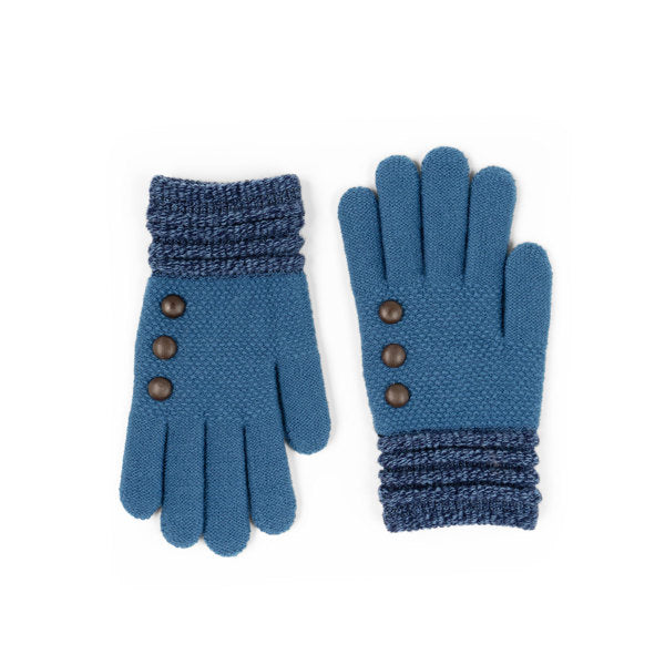 Blue Ultra Soft Button Gloves – cozy knit gloves with elegant button detail and soft-touch fabric for warmth and style, available at Be Charmed