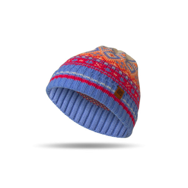 Coral Kid’s Fair Isle Beanie – soft knit winter hat with classic Fair Isle pattern, warm and stretchy for a cozy fit on cold days, available at Be Charmed