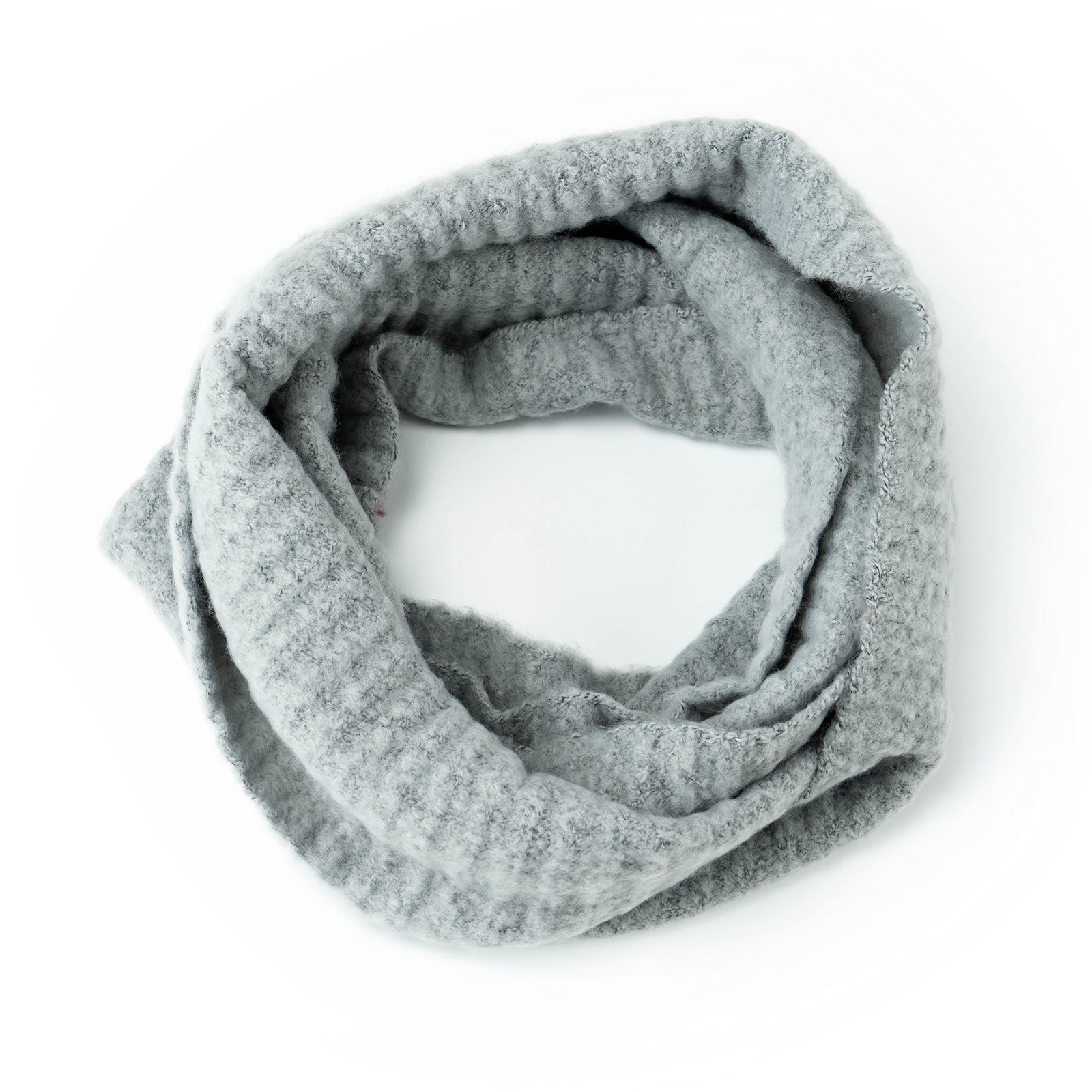 Gray Common Good Recycled Infinity Scarf – soft, loop-style winter scarf made from recycled materials, stylish and eco-friendly, available at Be Charmed