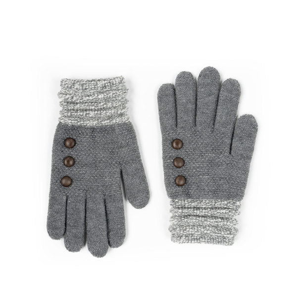 GrayUltra Soft Button Gloves – cozy knit gloves with elegant button detail and soft-touch fabric for warmth and style, available at Be Charmed