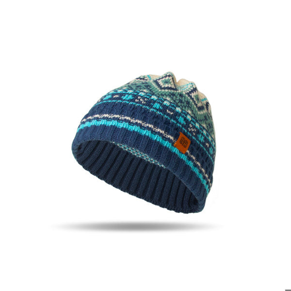 Navy Kid’s Fair Isle Beanie – soft knit winter hat with classic Fair Isle pattern, warm and stretchy for a cozy fit on cold days, available at Be Charmed