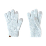 Pair of light gray gloves with a small brown tag on a white background. Available at Be Charmed