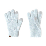 Pair of light gray gloves with a small brown tag on a white background. Available at Be Charmed