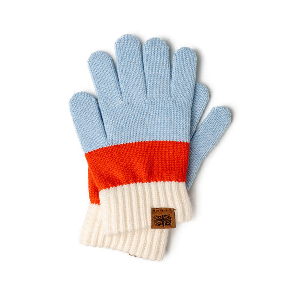 White Kid’s Gloves – cozy and stretchy knit gloves with snug fit and full finger coverage to keep children’s hands warm and protected, available at Be Charmed