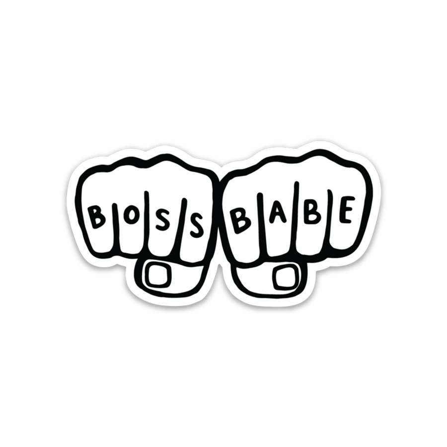 Brittany Paige Boss Babe vinyl sticker with bold script design, perfect for laptops or water bottles, available at Be Charmed.