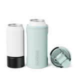 Brumate Blue Agavecan cooler with two cans on a white background. Available at Be Charme