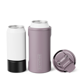 Purple can cooler with a black base and clear lid on a white background. Available at Be Charmed